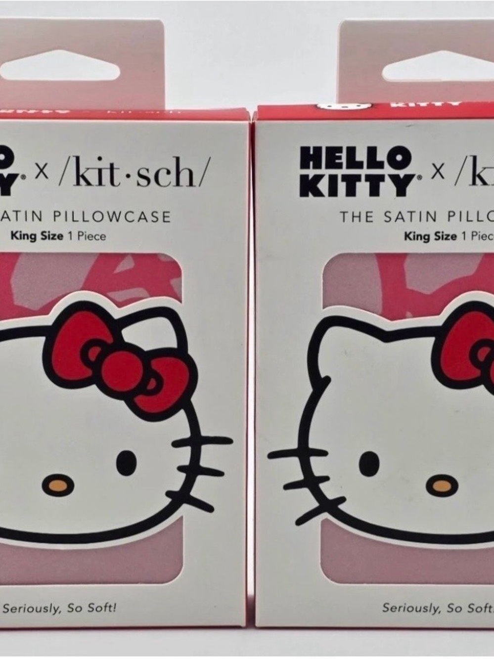 Hello Kitty Pink Red White Satin Pillowcase - King Size - Cute Bow Design